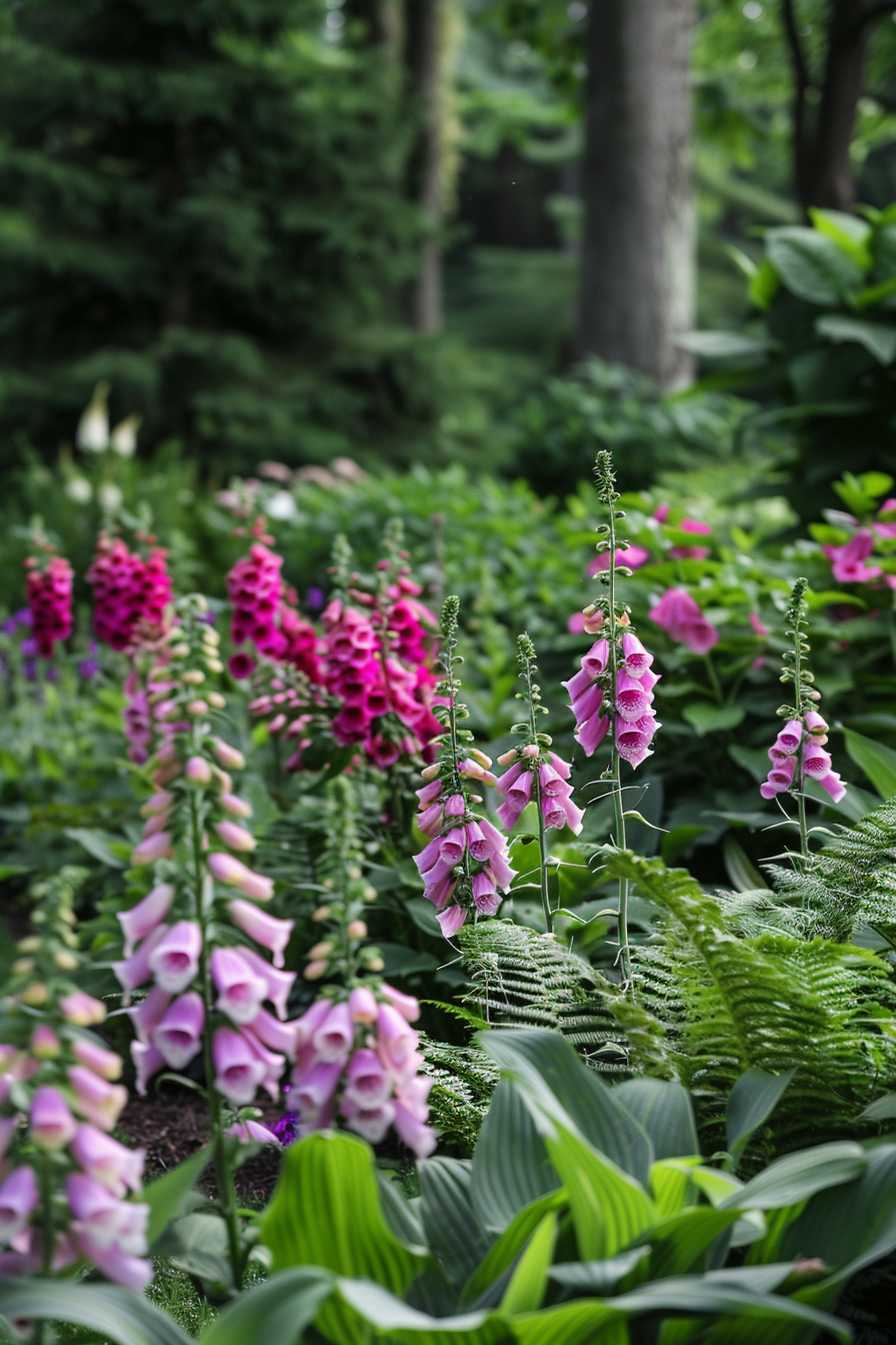 Foxglove with companion plants in a shaded garden
