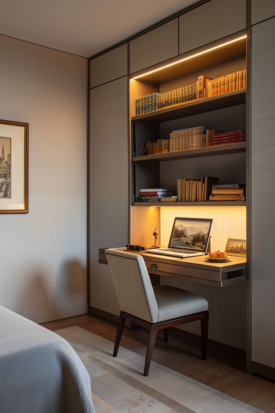 Wall-mounted desk with built-in storage