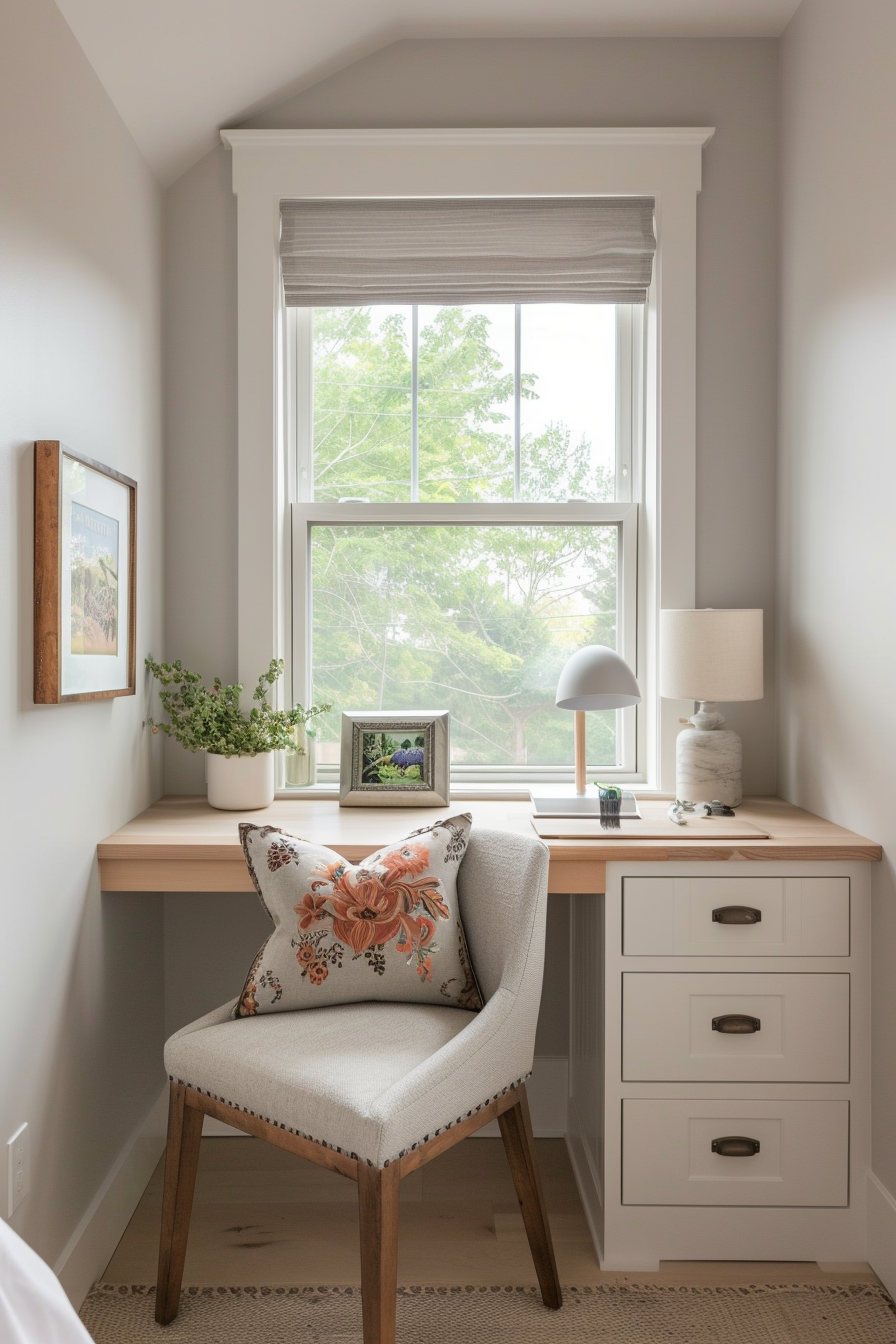 Built-in desk in a window alcove