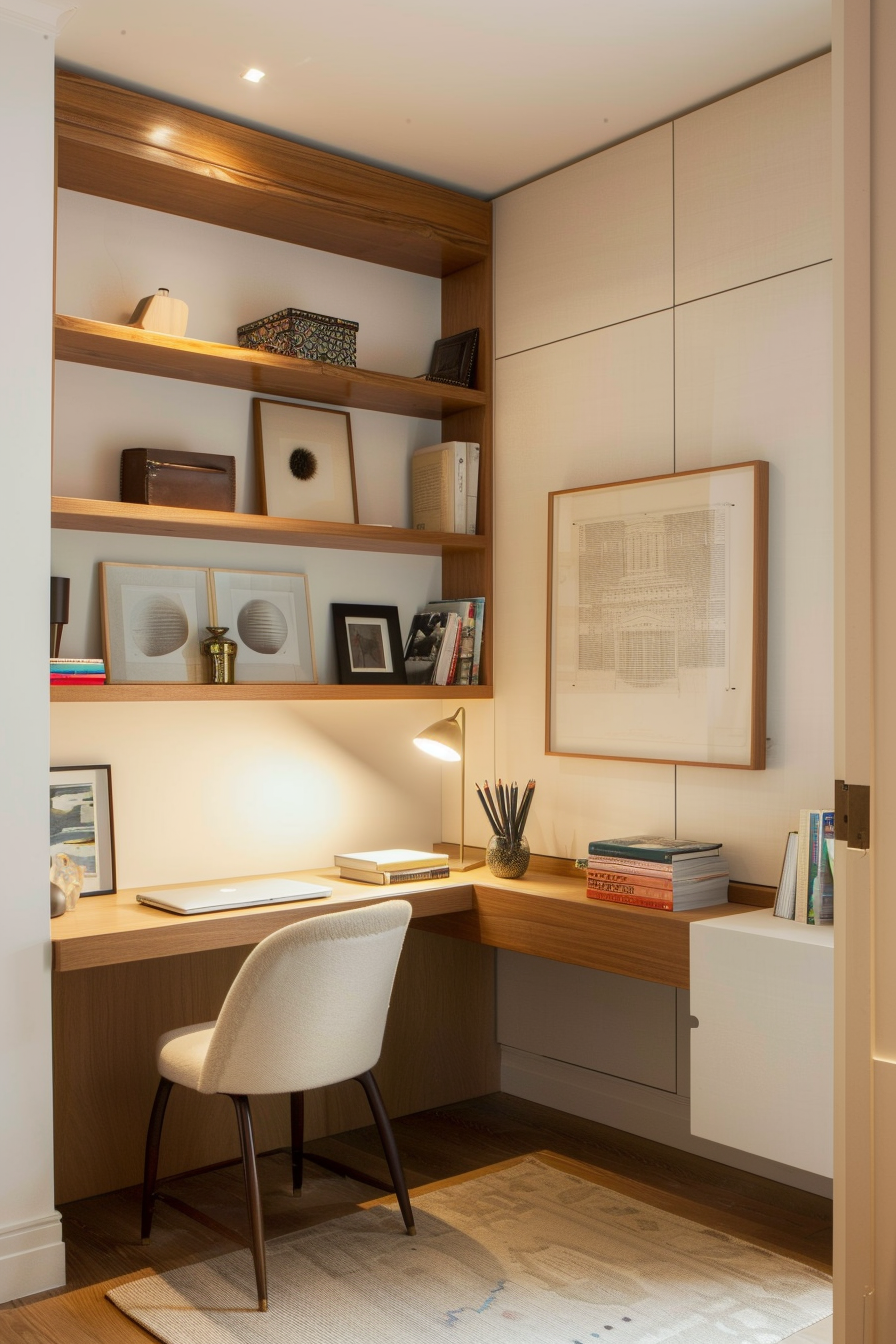 Wall-mounted desk folded up to save space