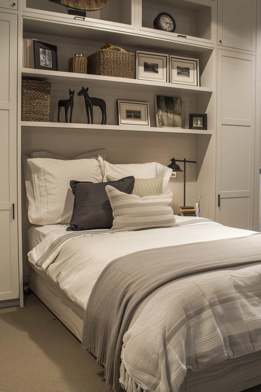 Murphy bed with built-in desk and shelving
