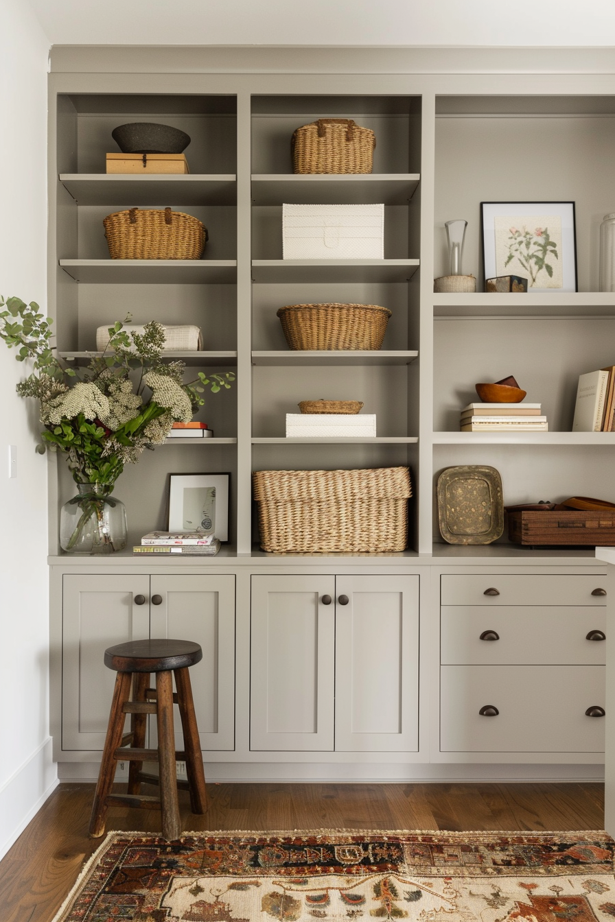 Tall bookshelf with organized storage