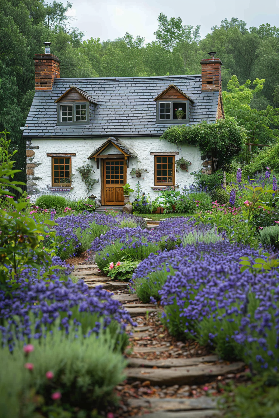 Compact, multi-functional plants like dwarf lavender and mini roses