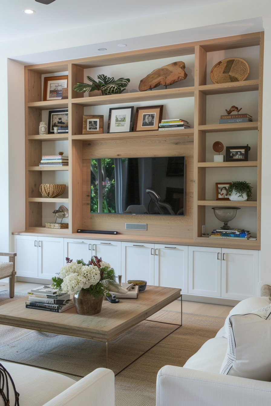TV integrated into entertainment center for functionality
