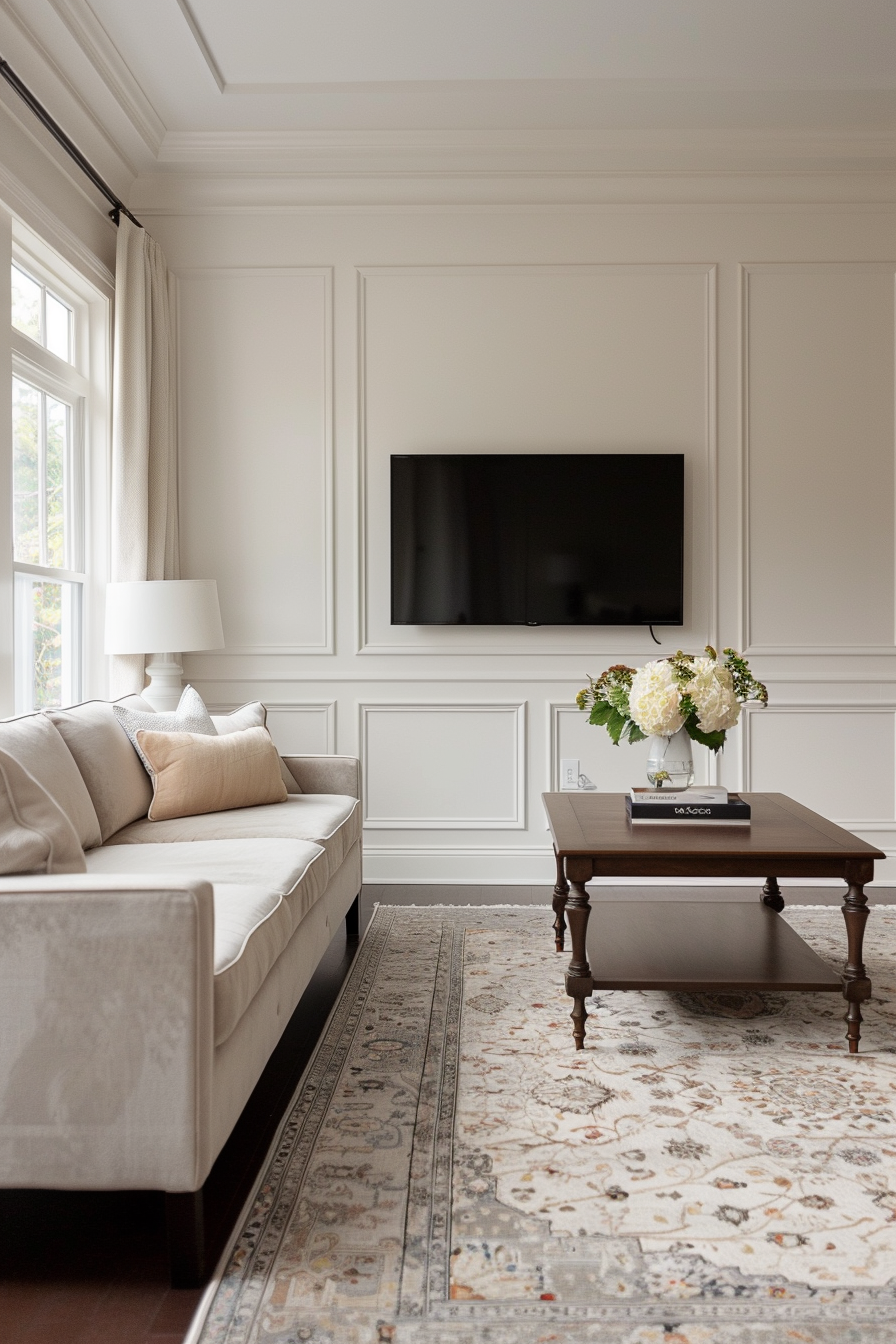 Elegant paneled walls with TV