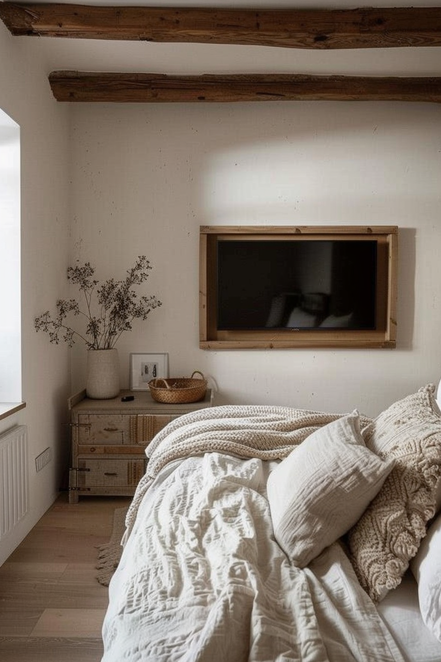 Framed TV in cozy bedroom