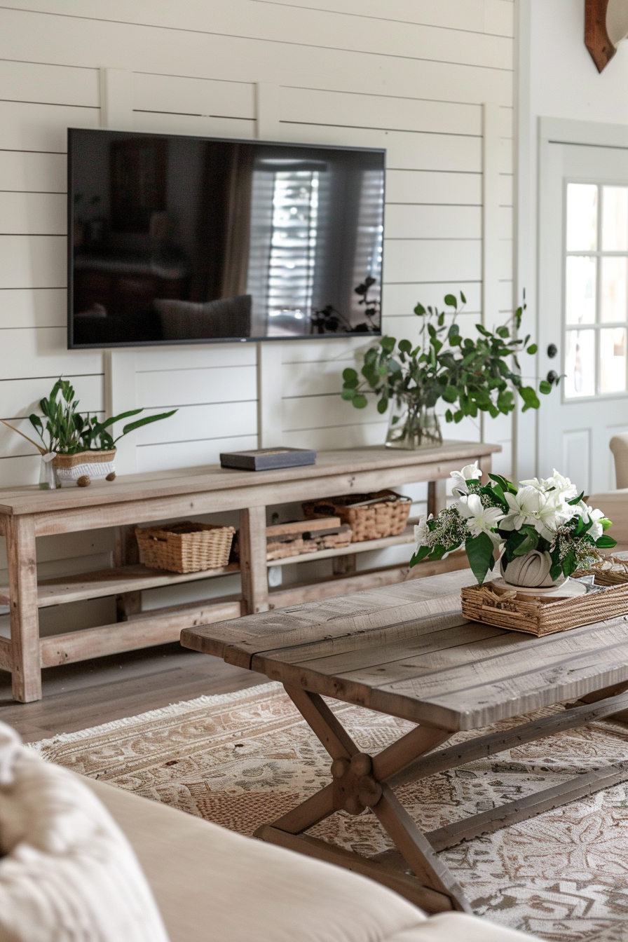 TV on shiplap wall for rustic charm