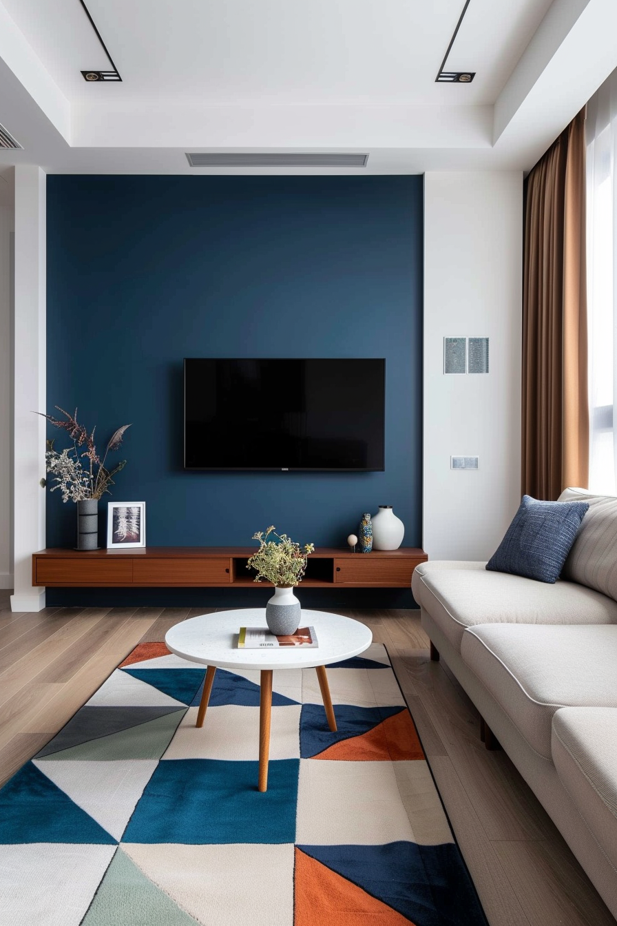 Dramatic accent wall with TV