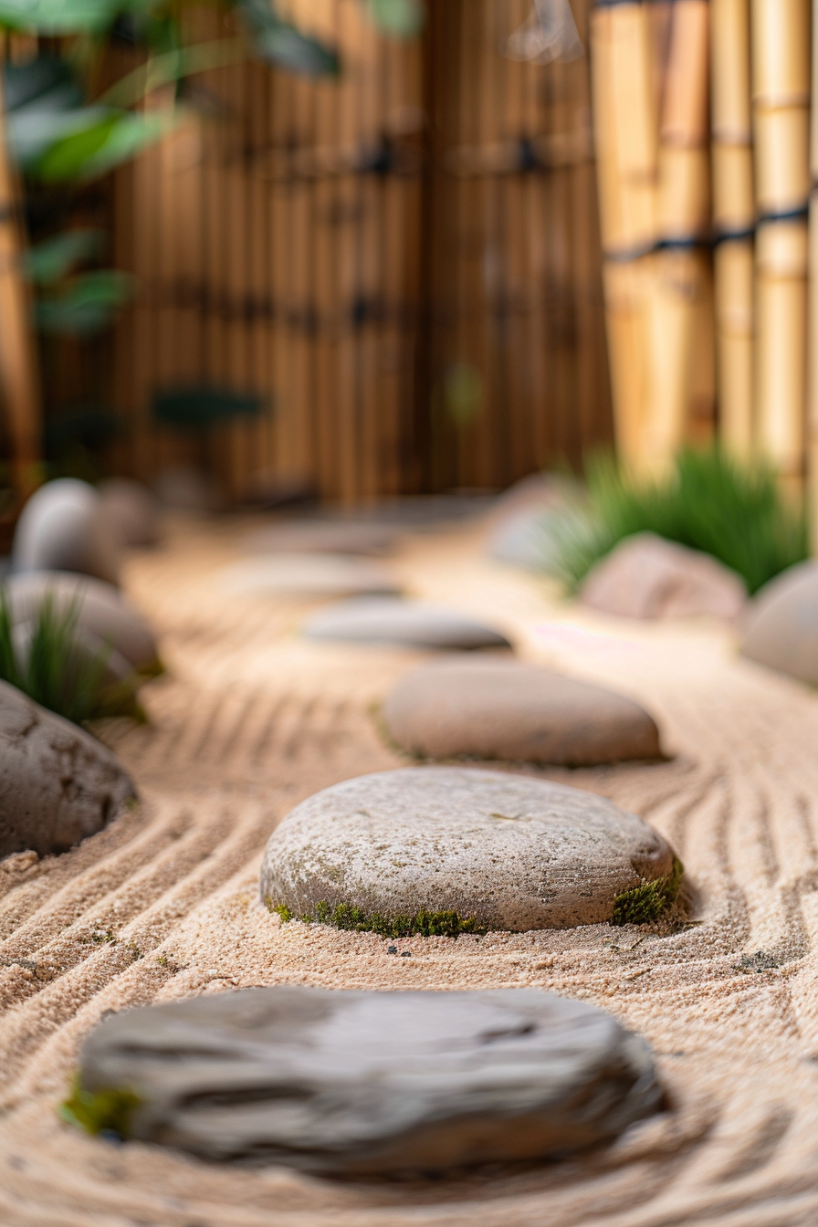 Large, smooth stones in a Zen garden