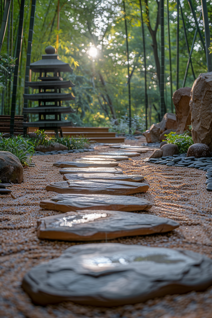 A balanced Zen garden with rocks and raked sand