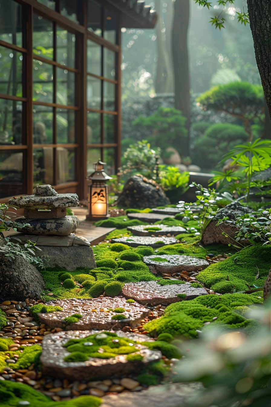 Moss-covered ground in a Zen garden