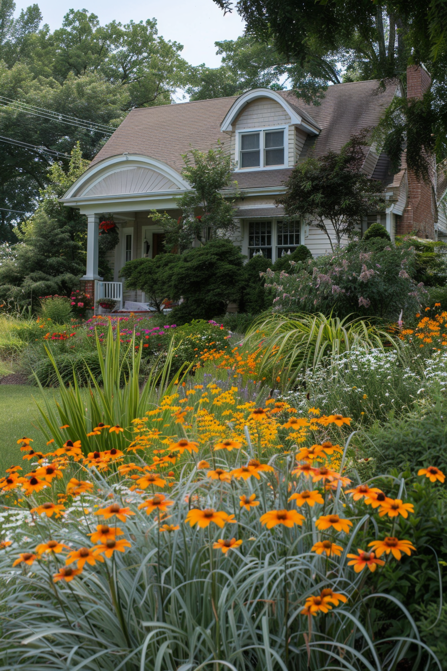 Tall Verbena and Daylilies creating a cottage garden feel