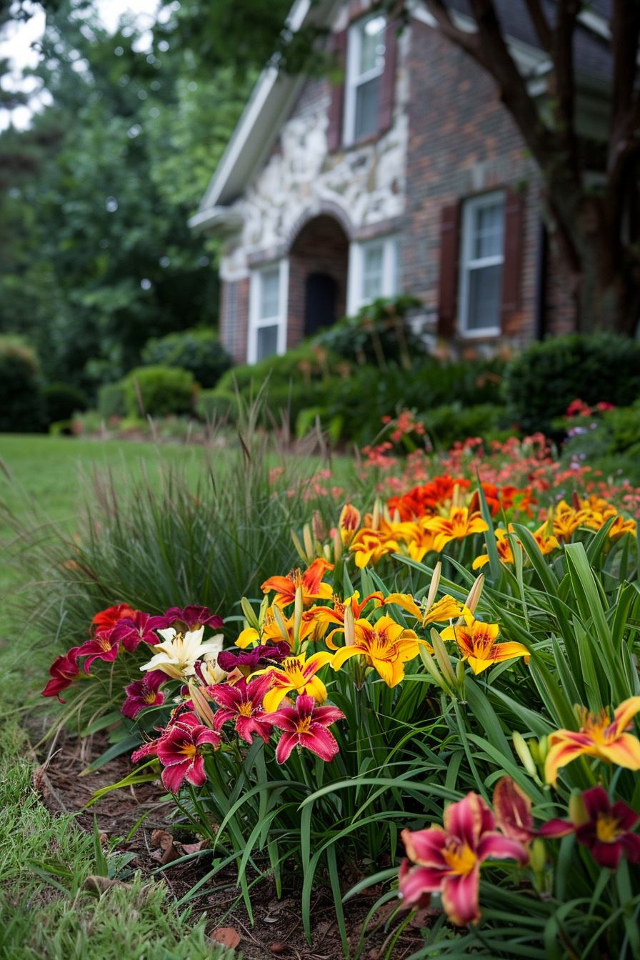Daylilies and Mondo Grass adding seasonal color to a front yard