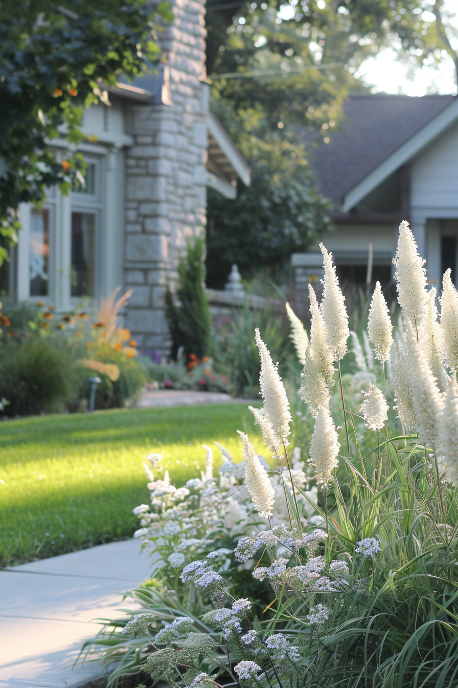 Maiden Grass and Beardtongue adding elegance to a front yard