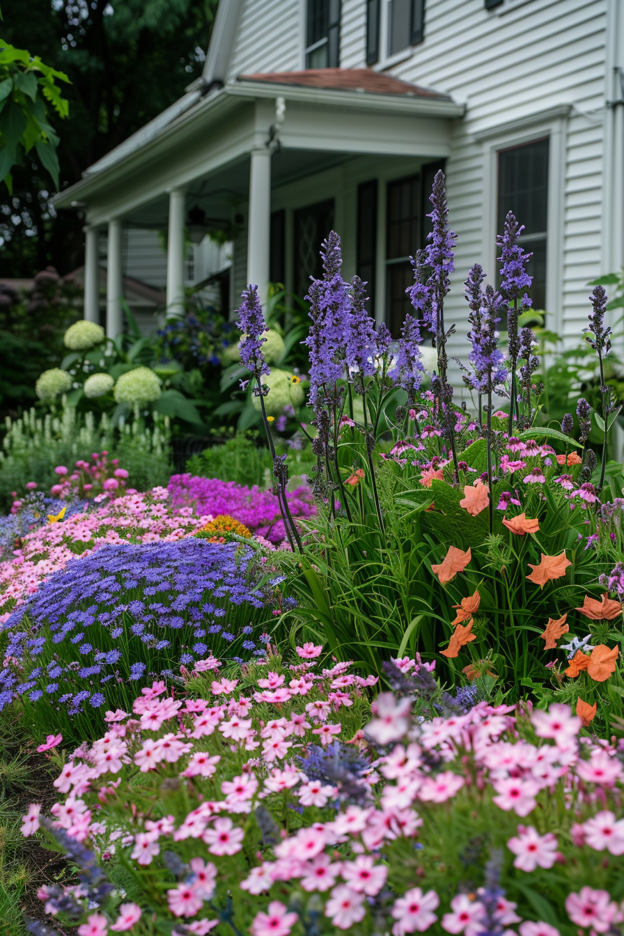 Detailed view of Creeping Phlox and Anise Hyssop blooming together