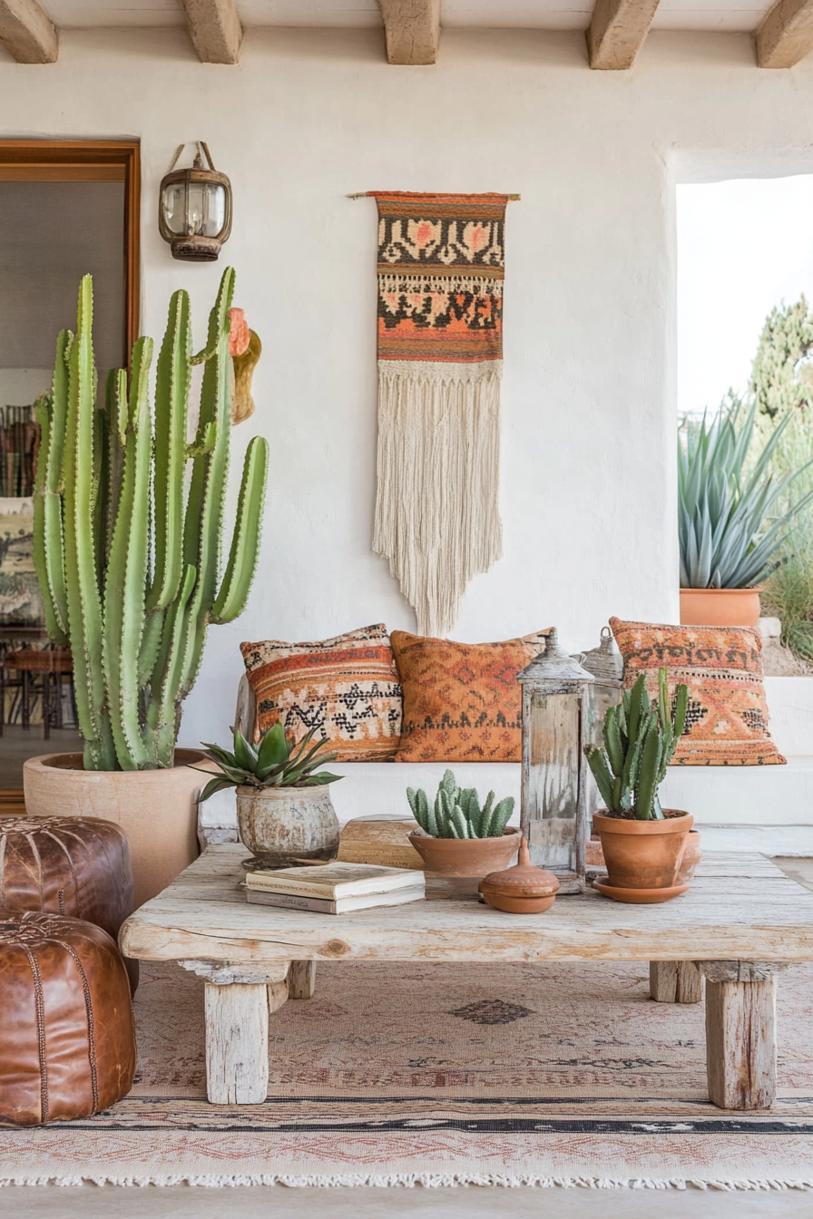 Desert Boho decor with tribal patterns and cacti