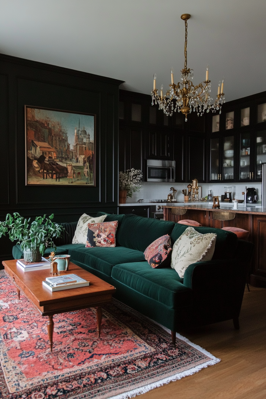 Moody Boho decor with deep, rich tones and luxurious fabrics