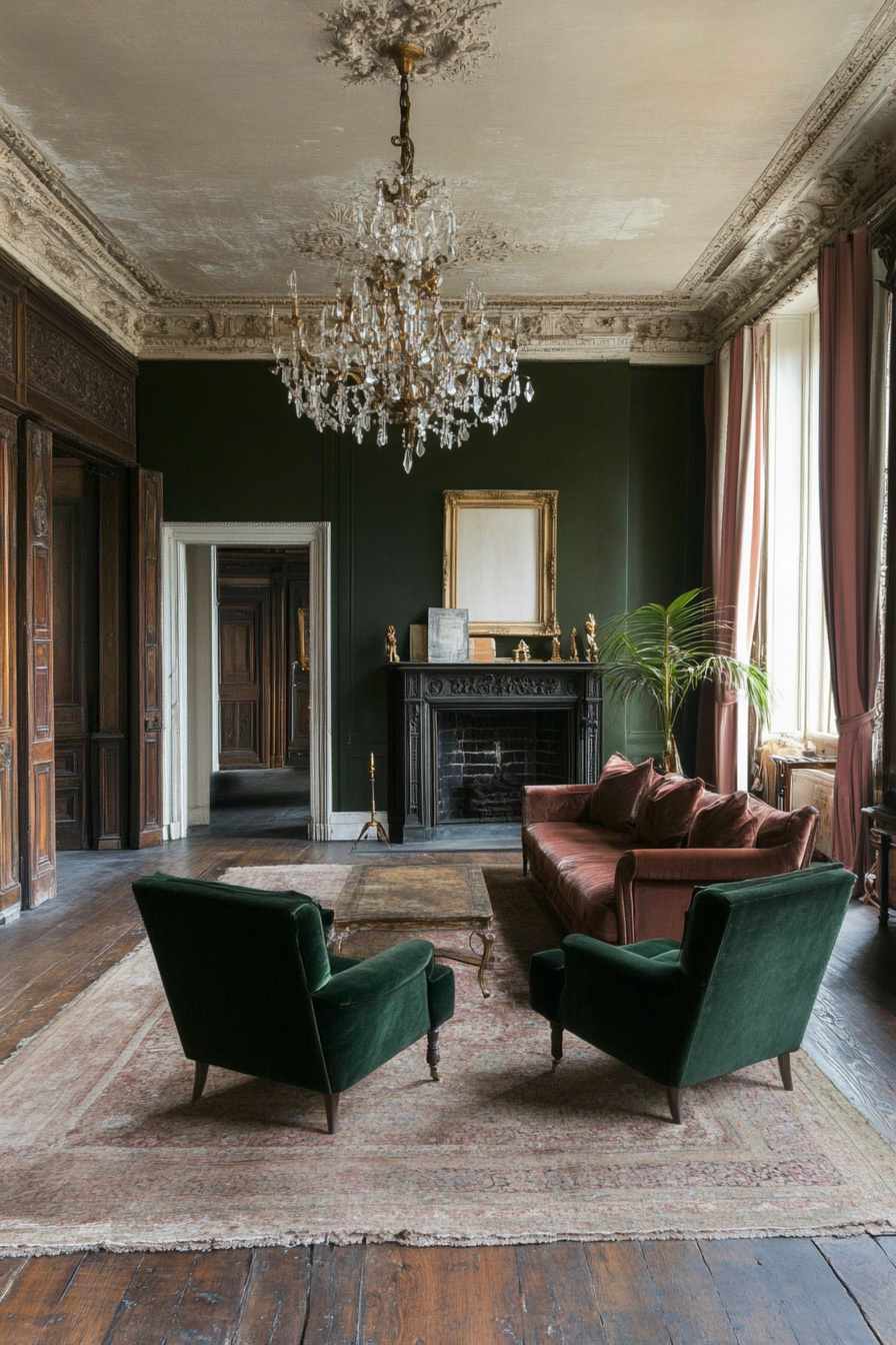 Dark wood furniture and statement pieces in Moody Boho decor