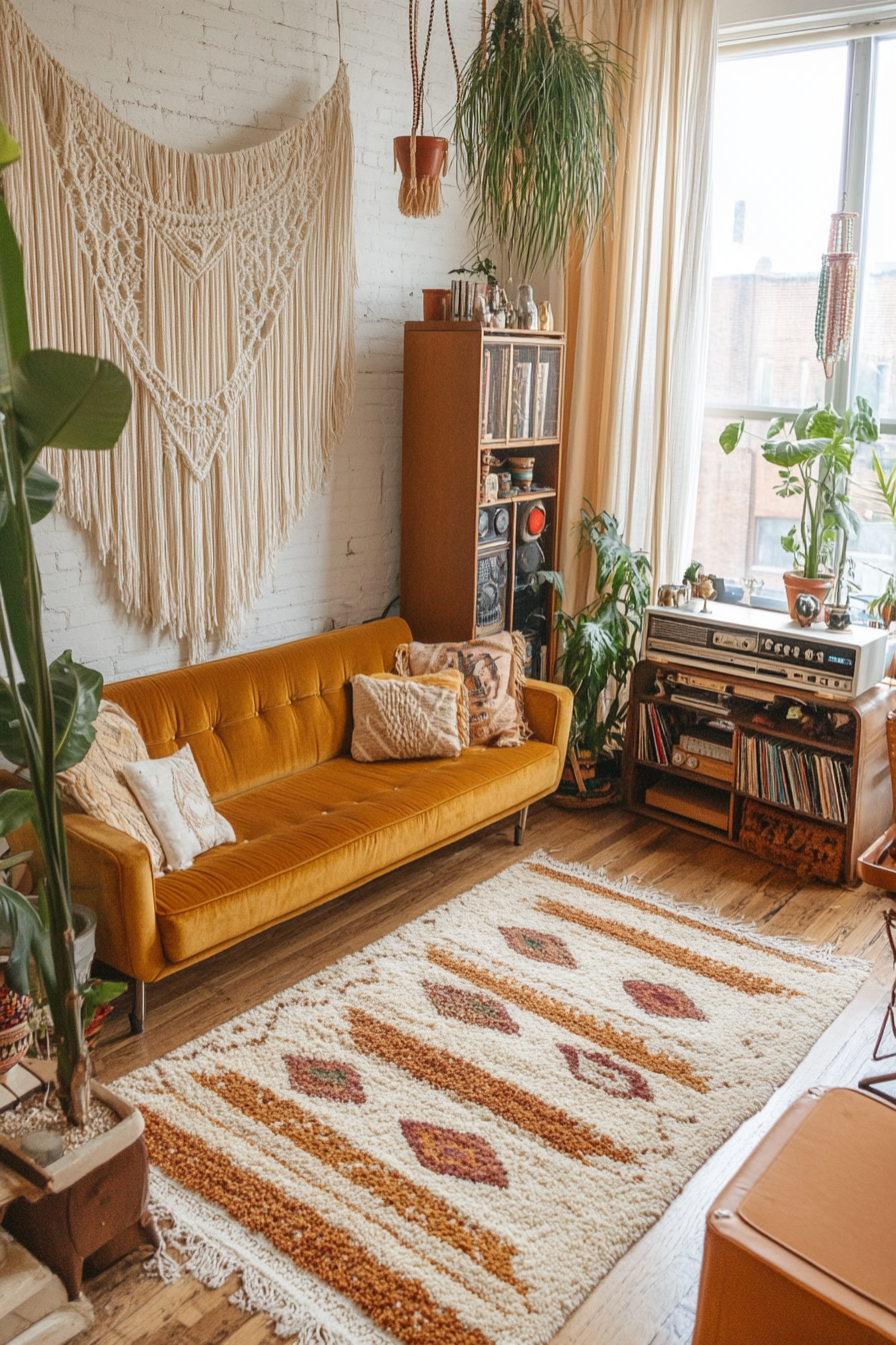 Vintage finds and retro patterns in 70s Boho decor