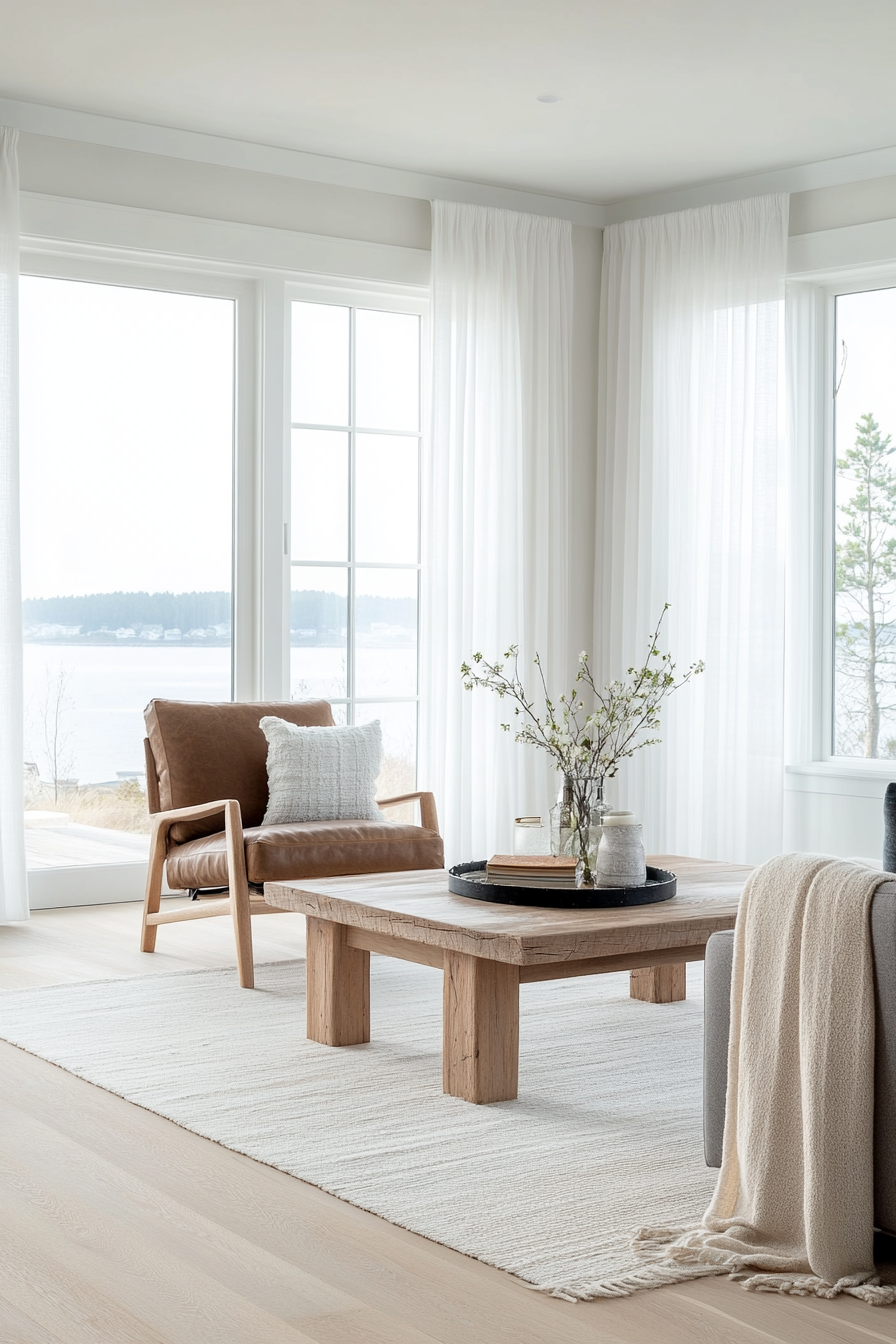 Scandinavian coastal living room with a clean, neutral palette.