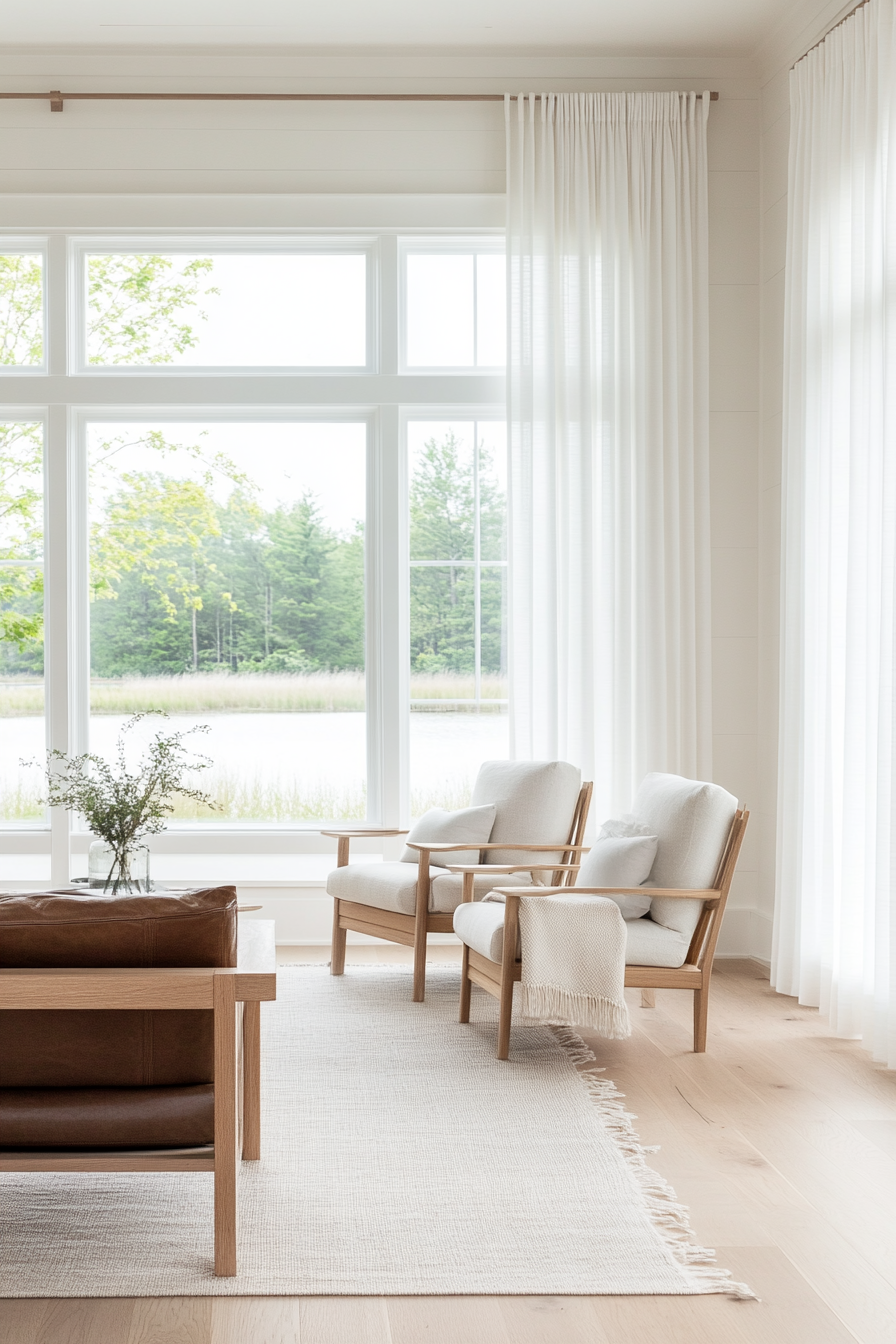 Scandinavian coastal living room with a clean, neutral palette.