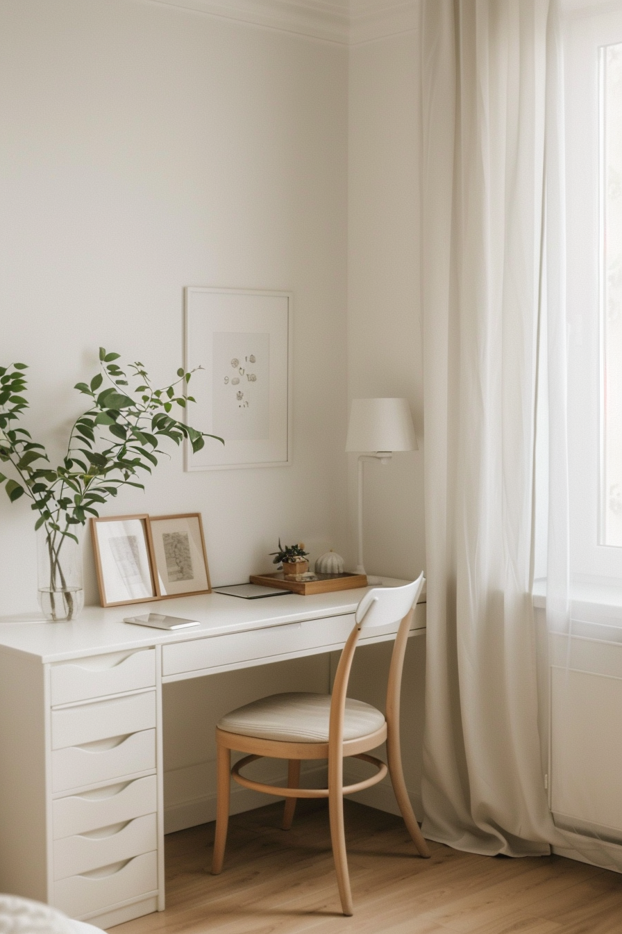 Compact desk in a small bedroom corner