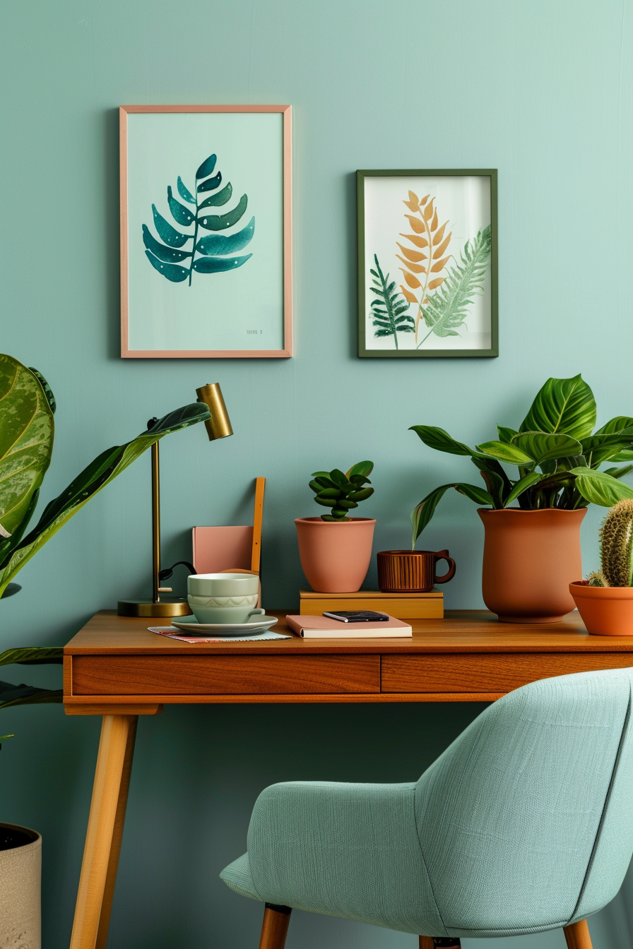 Desk setup with calming color scheme