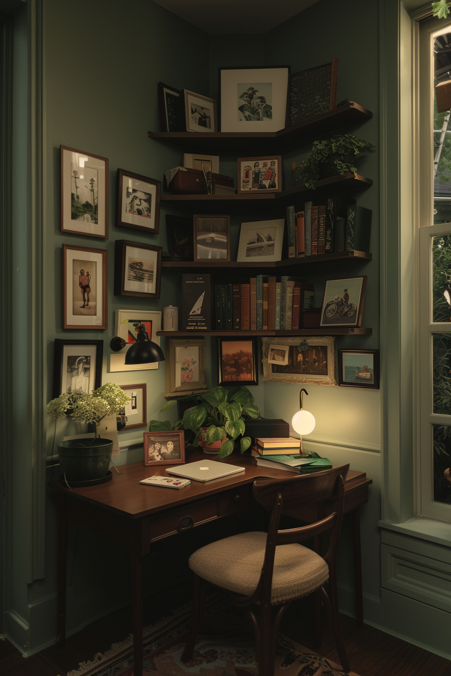 Decorated corner desk setup