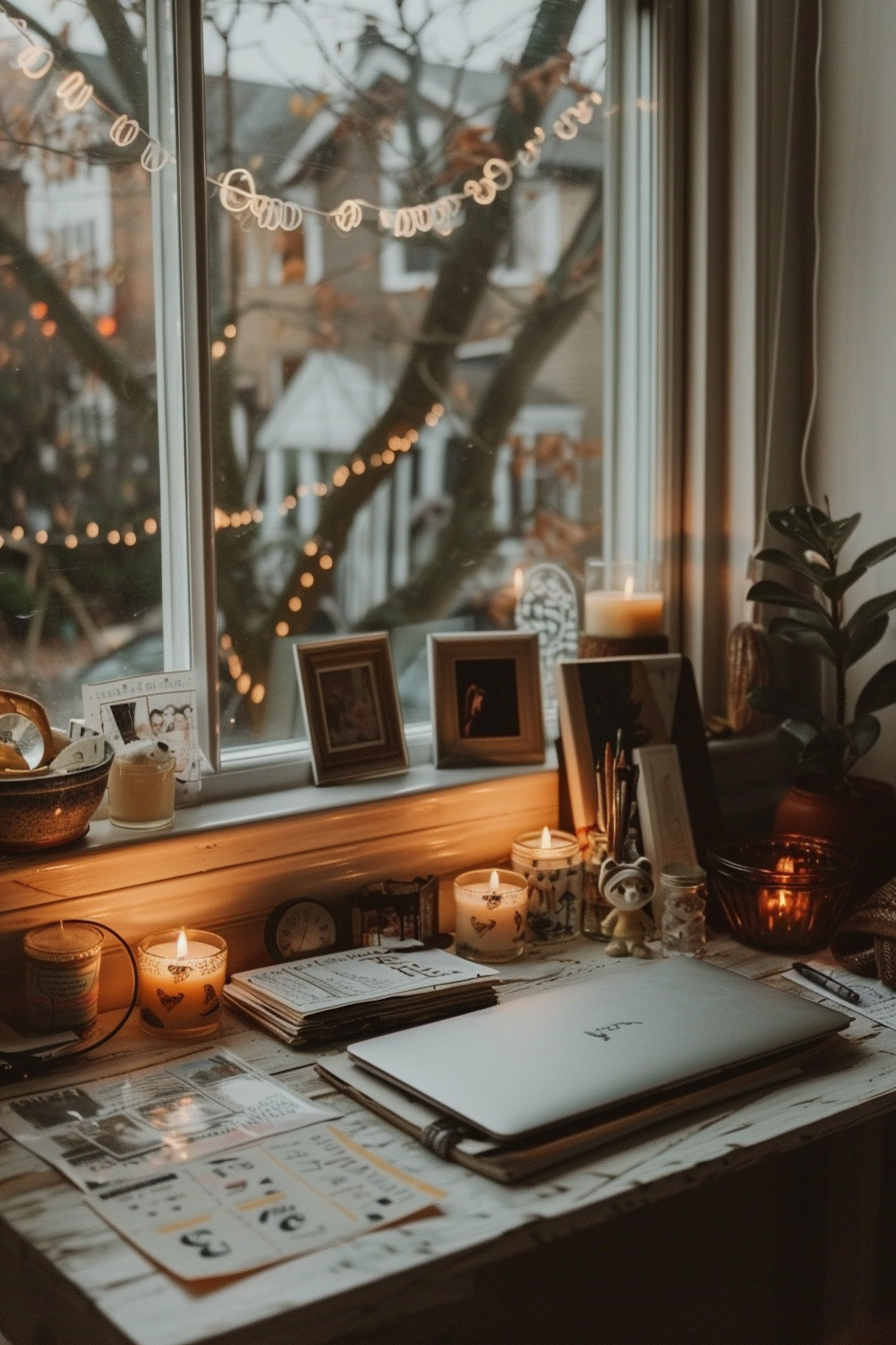 Desk setup with personal touches and decor