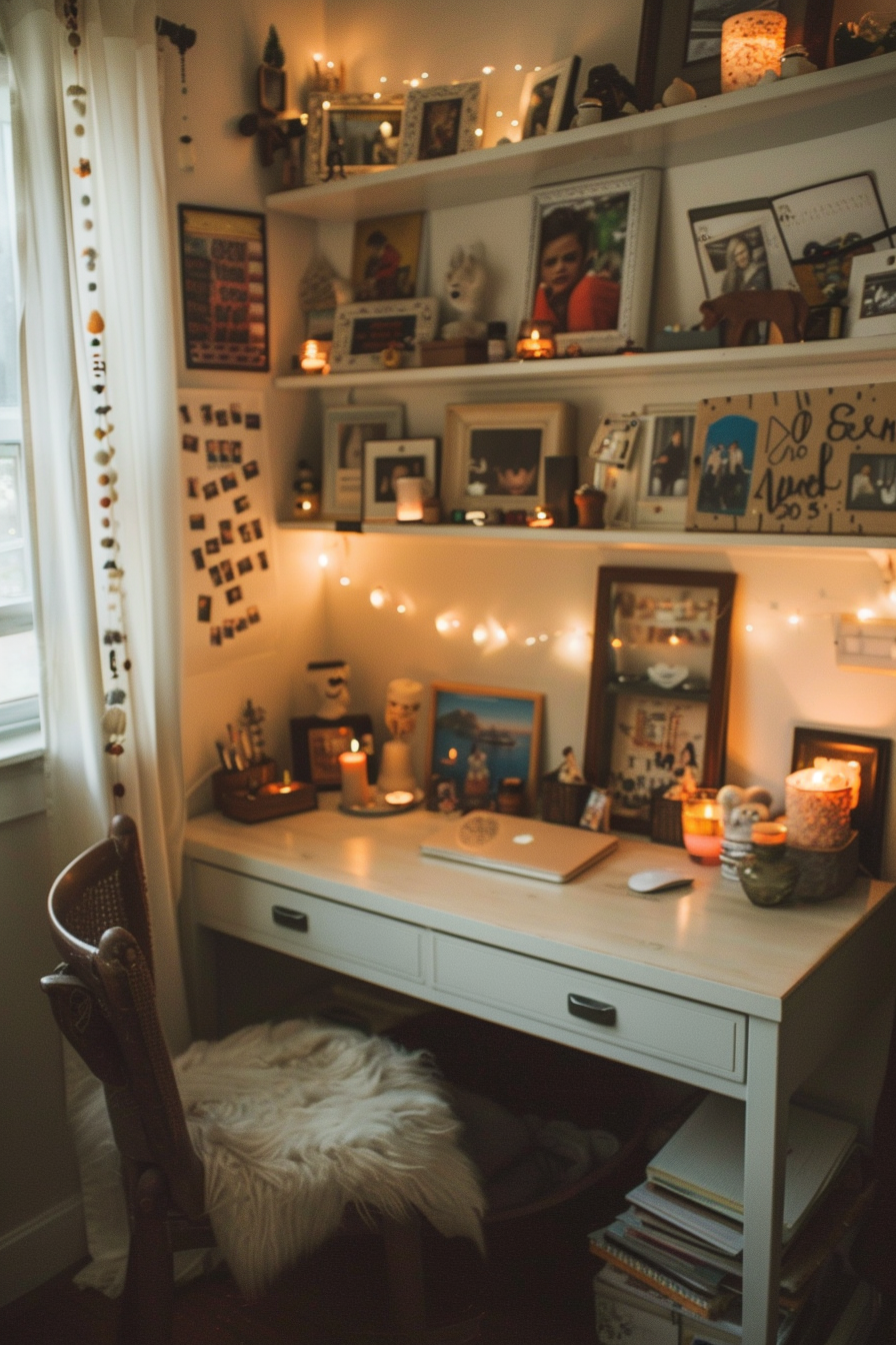 Vision board and memorabilia on desk