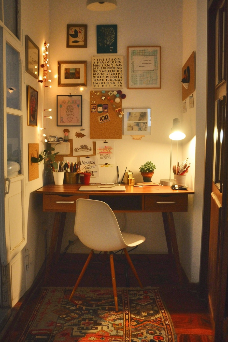 Desk nook with small desk and comfortable chair