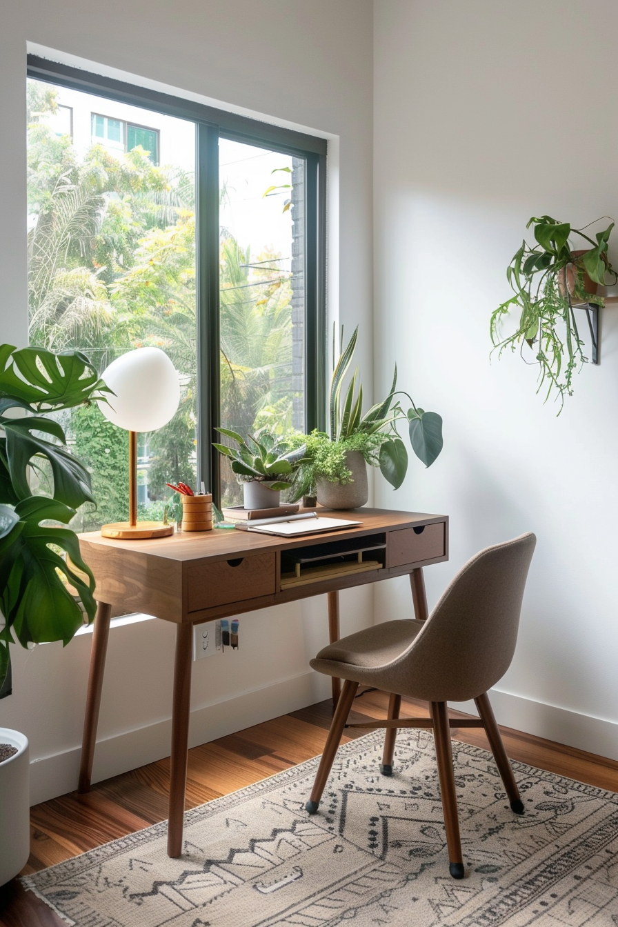 Desk setup with functional accessories and organizers