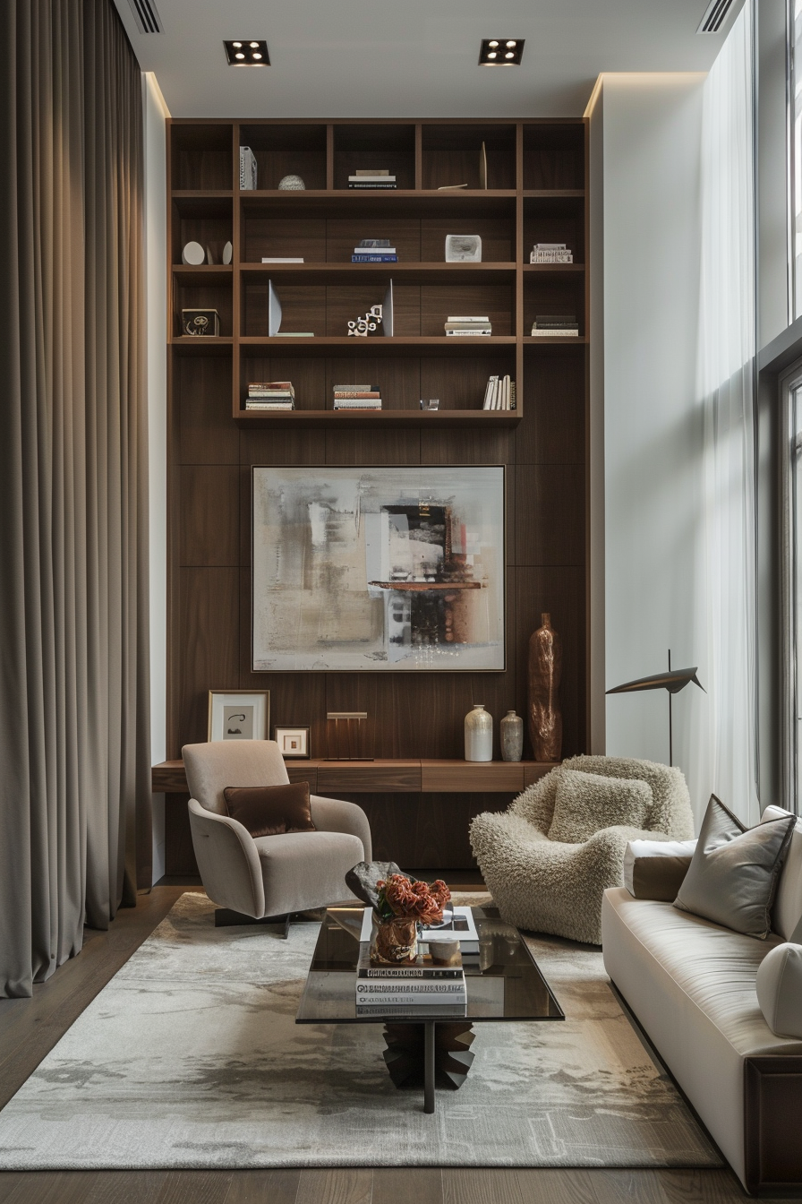 A cozy modern elegant home library.