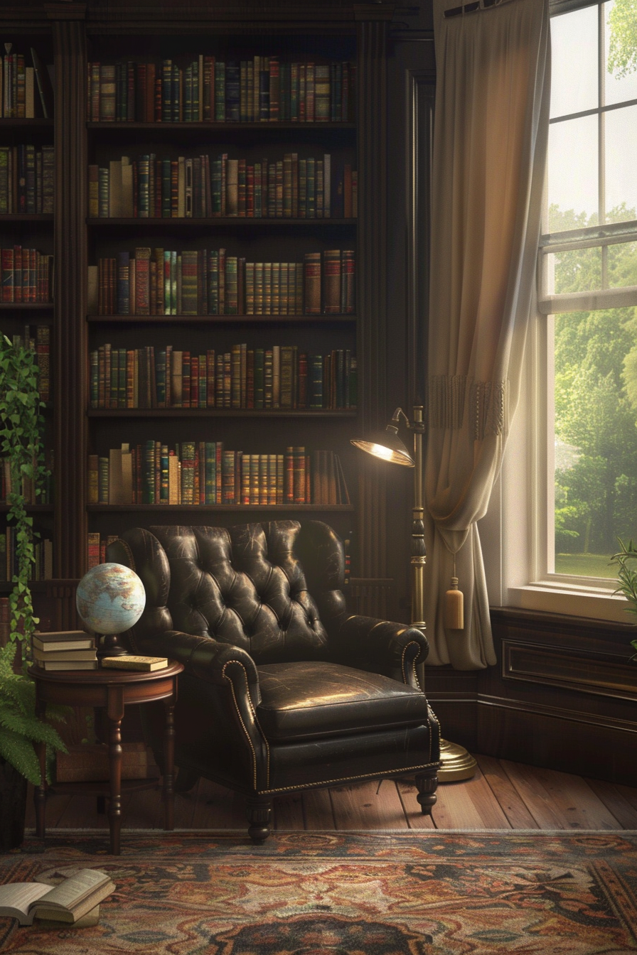 A cozy reading nook with vintage charm