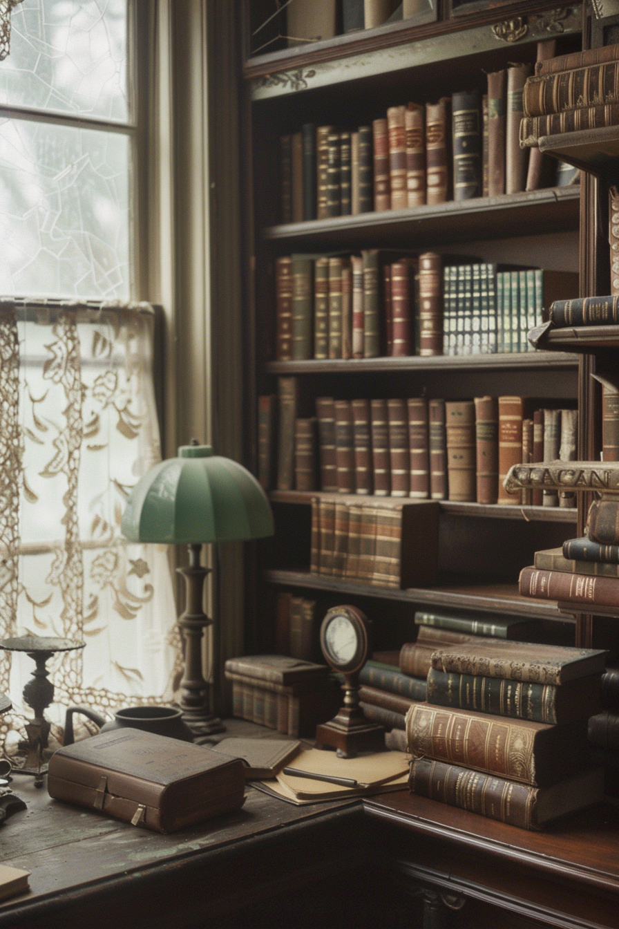 Showcase antique books for a scholarly touch