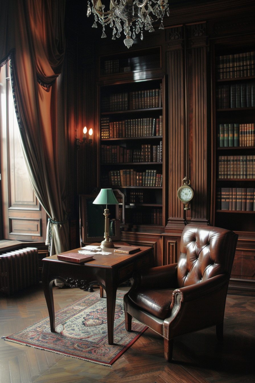 Vintage lighting fixtures enhance the ambiance