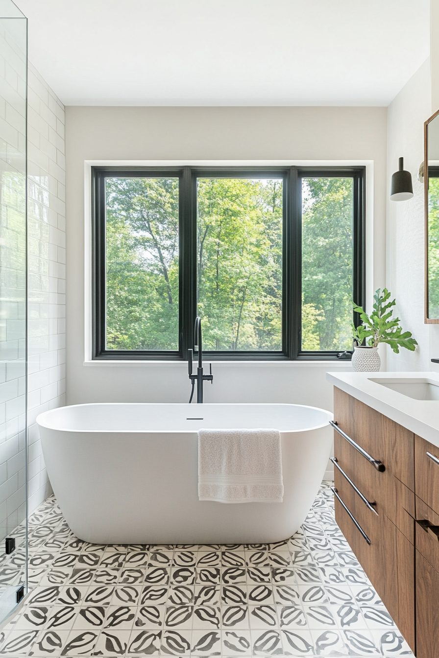 Modern bathroom with large-format matte tiles in neutral tones