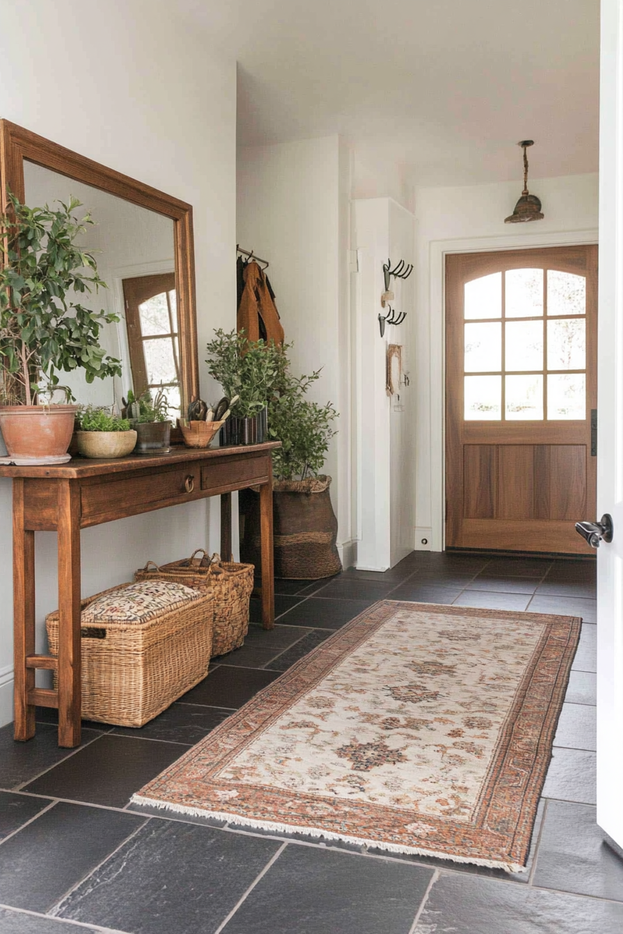 Entryway with natural slate tile flooring