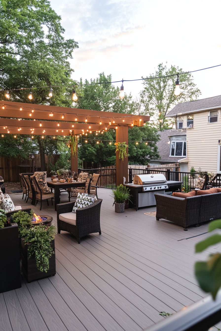 Backyard patio with composite decking