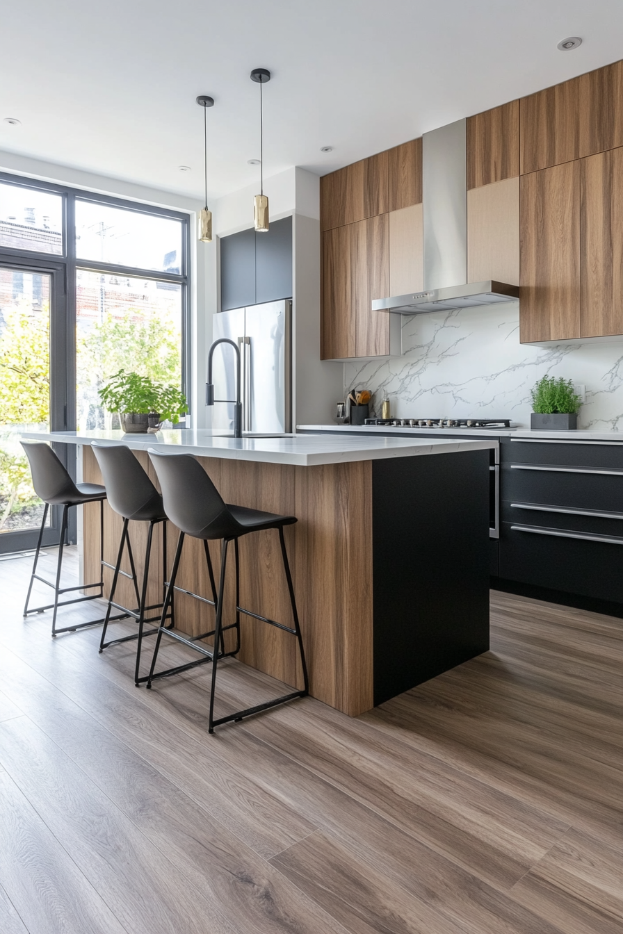 Modern kitchen with water-resistant laminate flooring