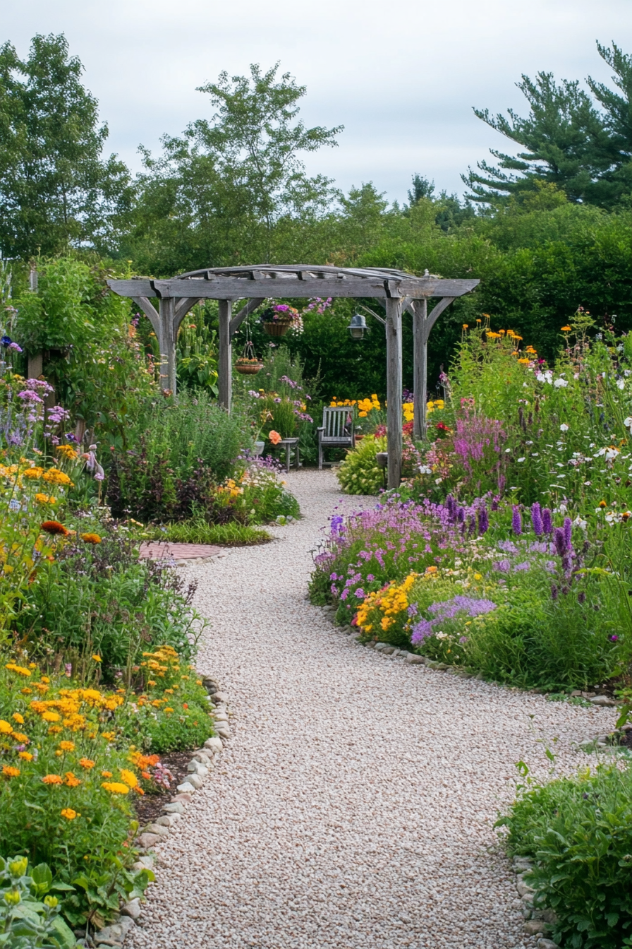Cottage garden with flowers, herbs, and shrubs