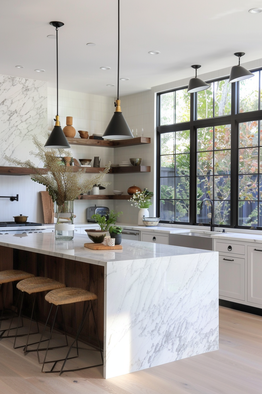 Marble countertop in a modern kitchen
