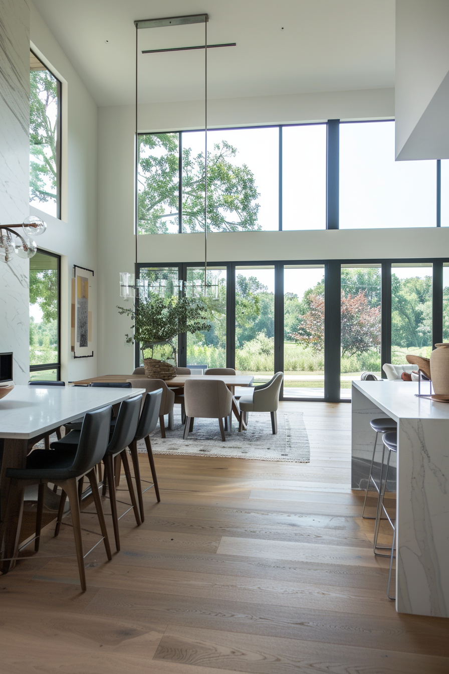 Open-plan living area with kitchen and dining space