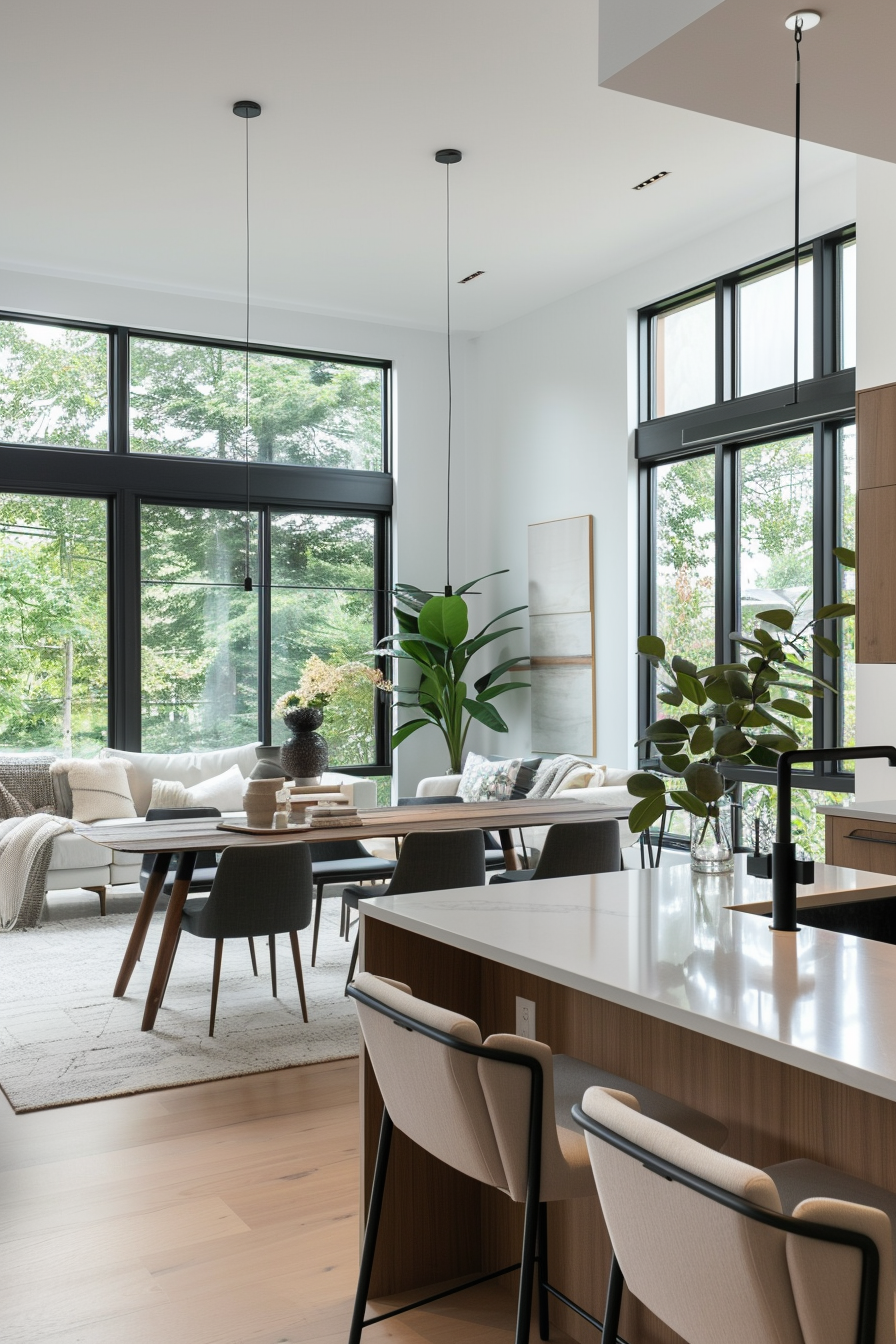 Cohesive color palette in an open-plan living space