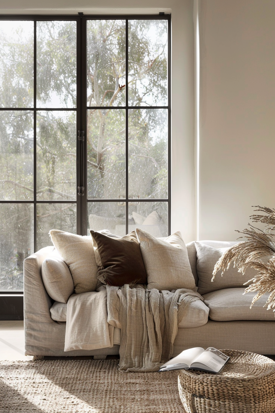 Velvet, linen, and silk textiles in a living room