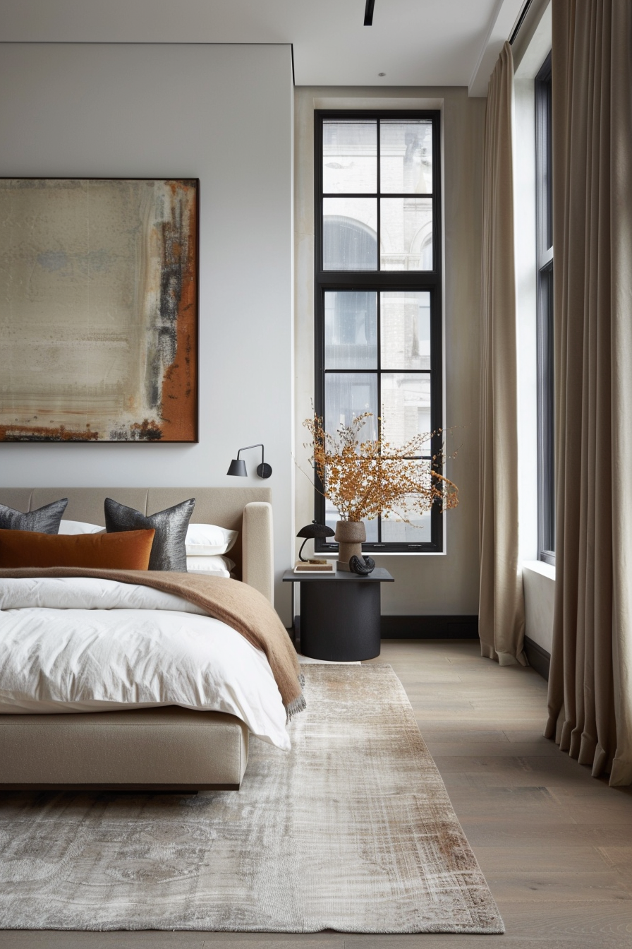 Abstract sculptures and curated decor in a living room