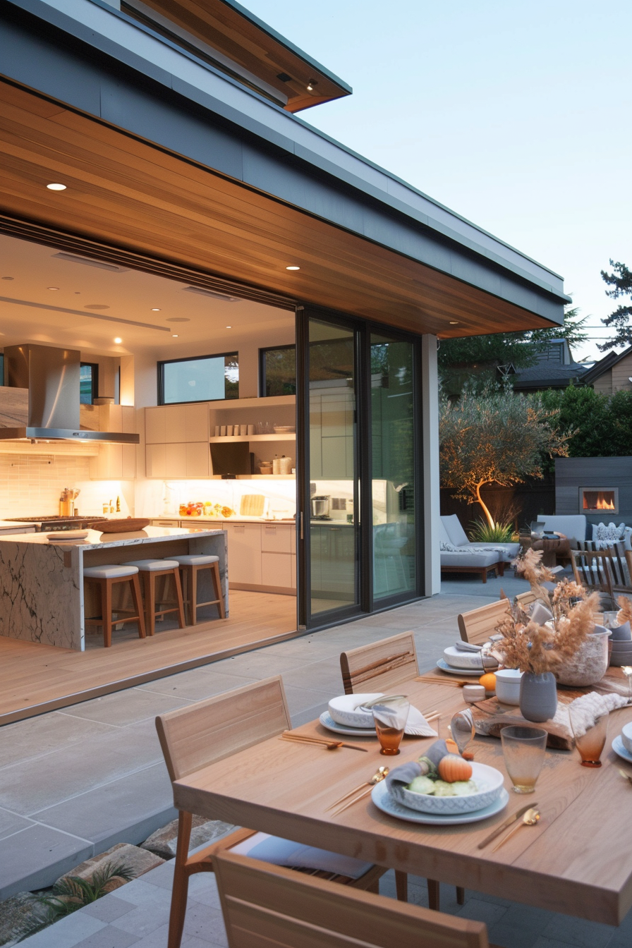 Cohesive color palette and materials indoors and outdoors