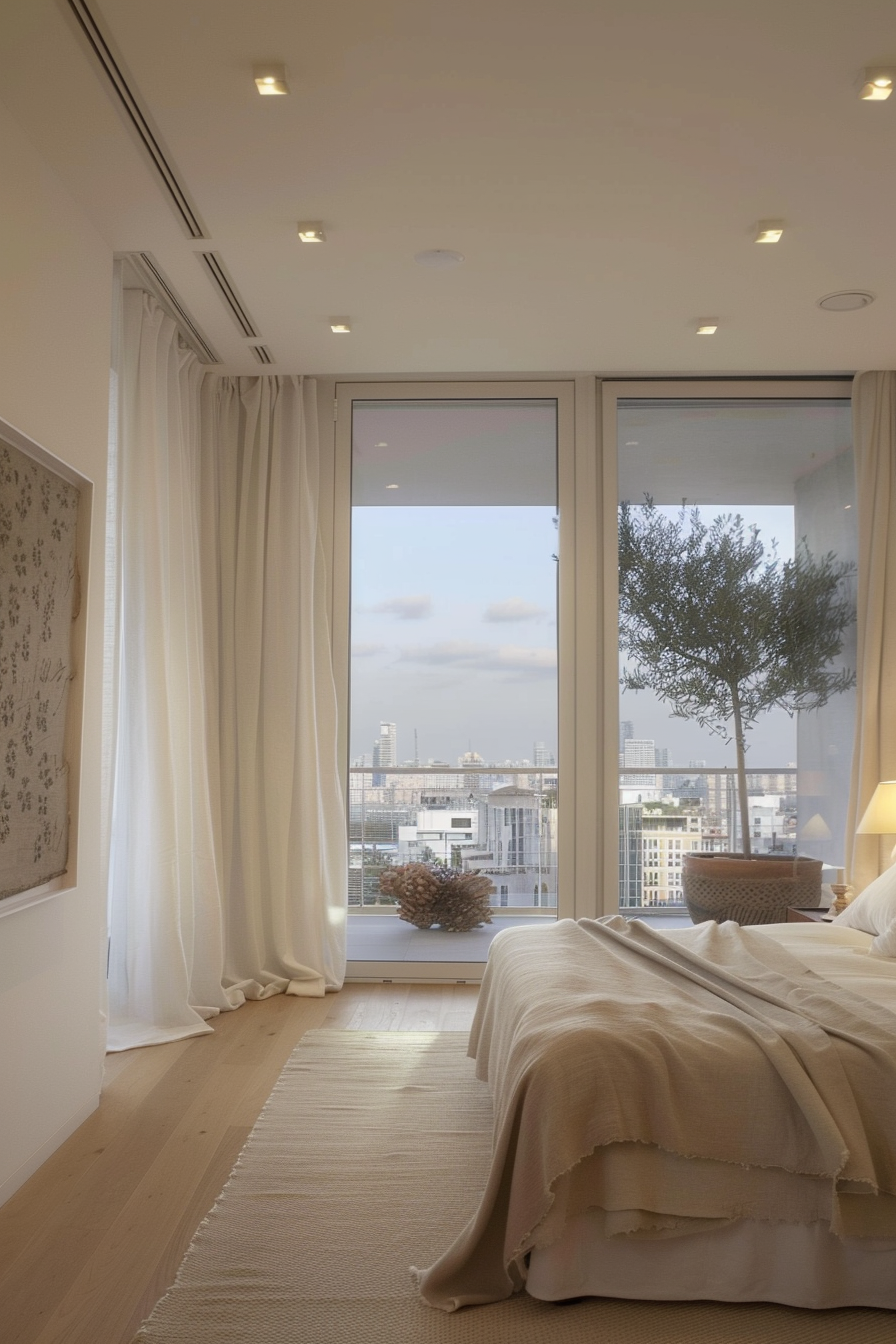 Minimalist furniture in a neutral bedroom