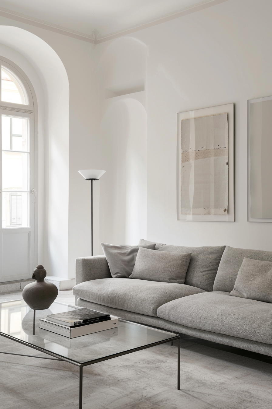 Minimalist sofa in a chic living room