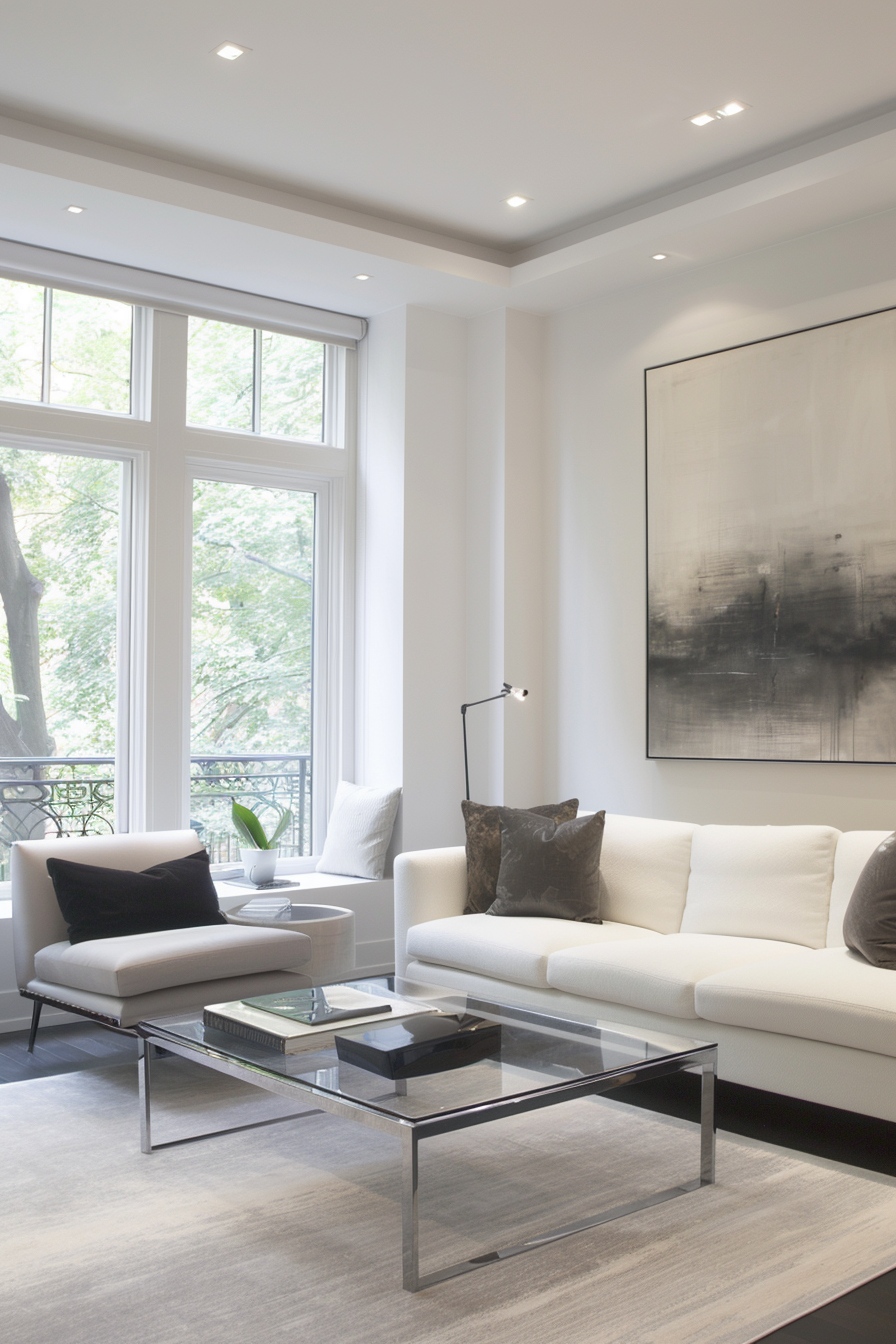 Sleek coffee table and modern lighting